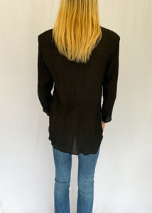 90's Black Textured Button Up Blouse
