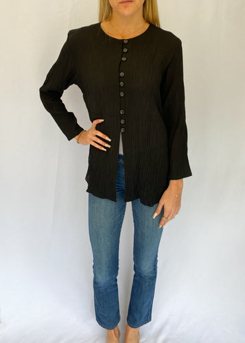 90's Black Textured Button Up Blouse