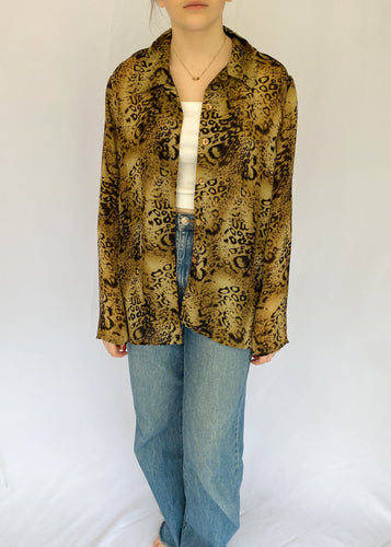 90's Sheer Leopard Print Button Up
