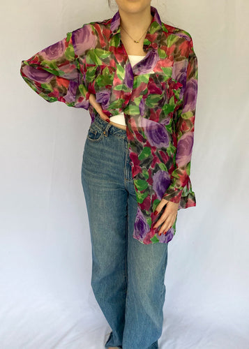 90's Semi Sheer Floral Blouse