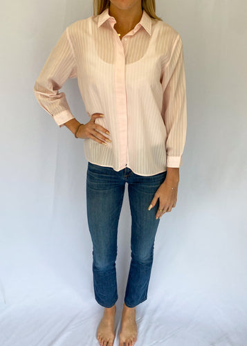 80's Pastel Pink Semi Sheer Striped Blouse
