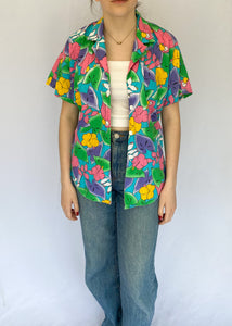 Vibrant Floral Parrot Print Shirt