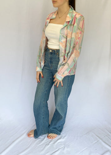 80's Pastel Floral Blouse