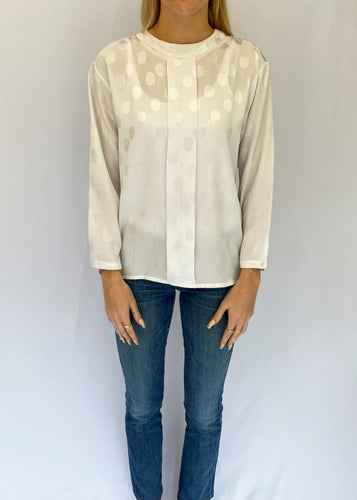 90's White Polka Dot Embossed Blouse