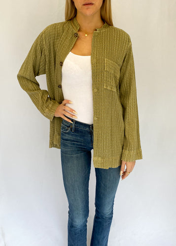 90's Green Button Up