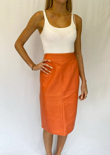 90's Coral Leather Pencil Skirt