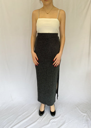 Stretch Silver Glitter Maxi Skirt