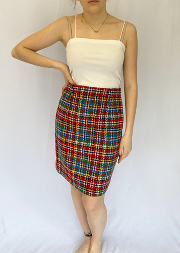 90's Wool Red Plaid Skirt