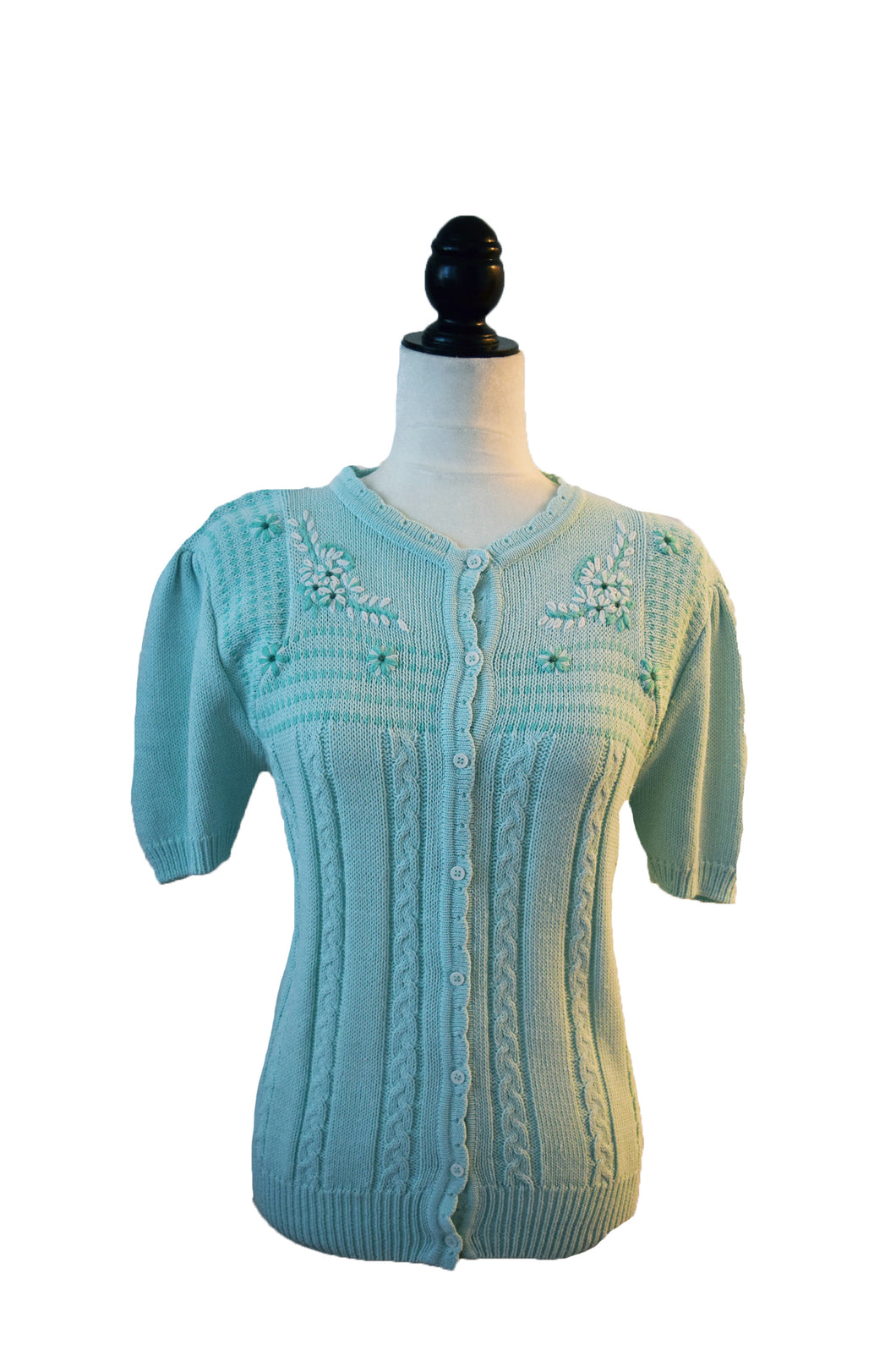 1960's Turquoise Embroidered Button Up Cardigan